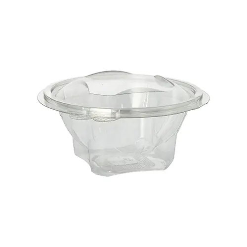 Starpak Feinkost- und Salatschalen mit Klappdeckel, R-PET rund 500 ml, Ø 15,5 cm, 6,8 cm hoch, glasklar, lebensmittelechte Einwegschale von PAPSTAR