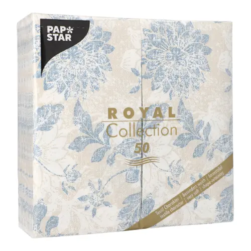 PAPSTAR Servietten "ROYAL Collection" 1/8-Falz 40 x 40 cm arktikblau "Flowers" aus Airlaid in Stoffoptik, weiche Premium-Qualität, nachhaltig, Artikel 37378