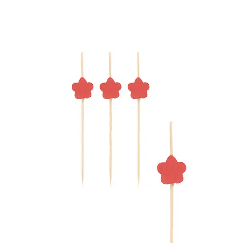 PAPSTAR Fingerfood - Picker 7 cm Flower, 15 x 40 Stück, rote Bambus-Fingerfood-Spieße mit Blumenmotiv für Häppchen, Snacks und Buffet Deko