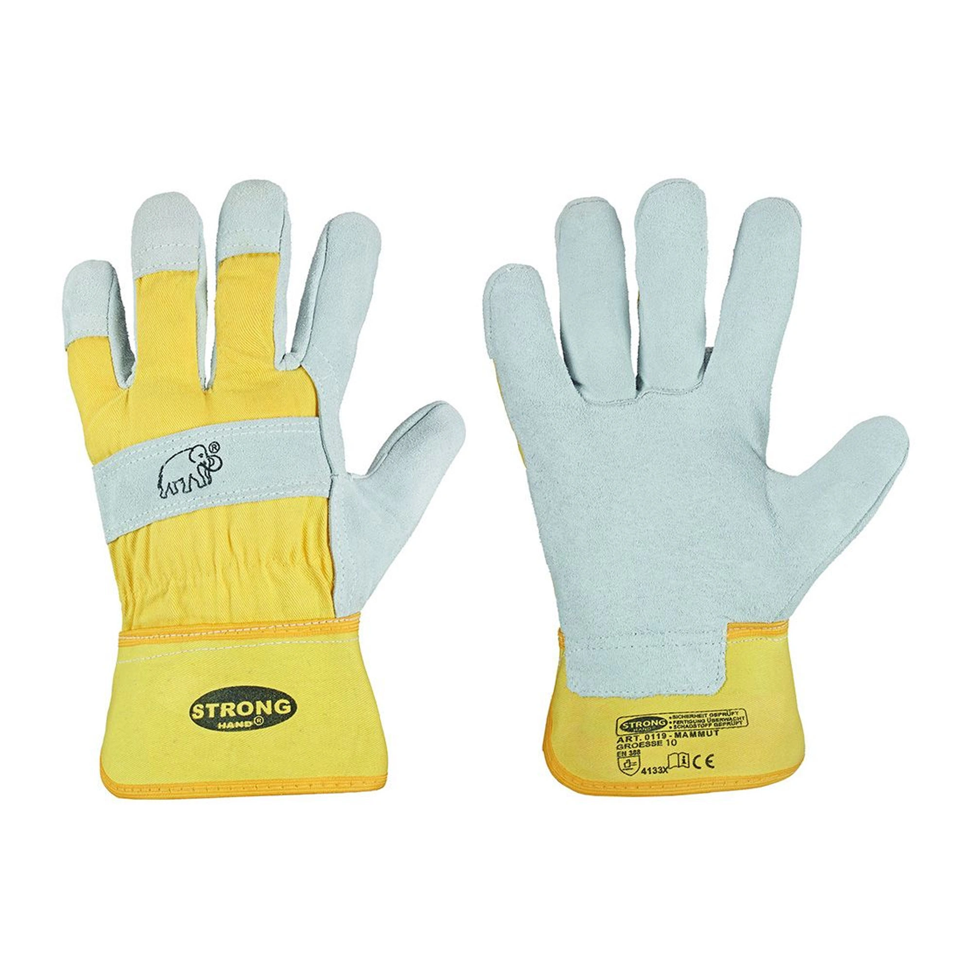 Stronghand Mammut 0119 Arbeitshandschuhe aus Rindspaltleder natur/gelb, VE 60 Paar