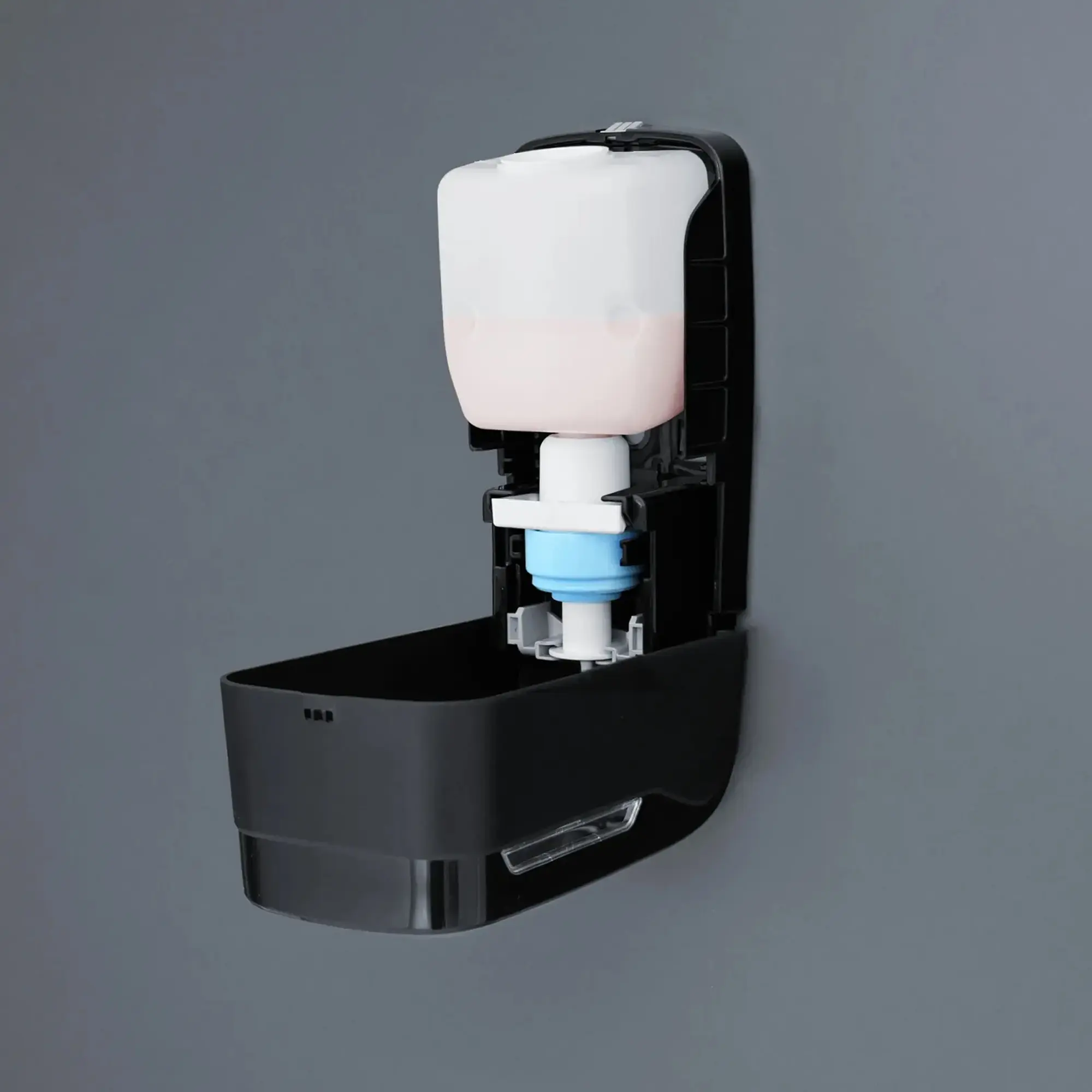 SEMYtop Seifenspender 500 ml Kunststoff, nachfüllbar, schwarzer Wand-Seifenspender mit Druckhebel für moderne Waschräume, Art.-Nr. ST-SS-500-SW