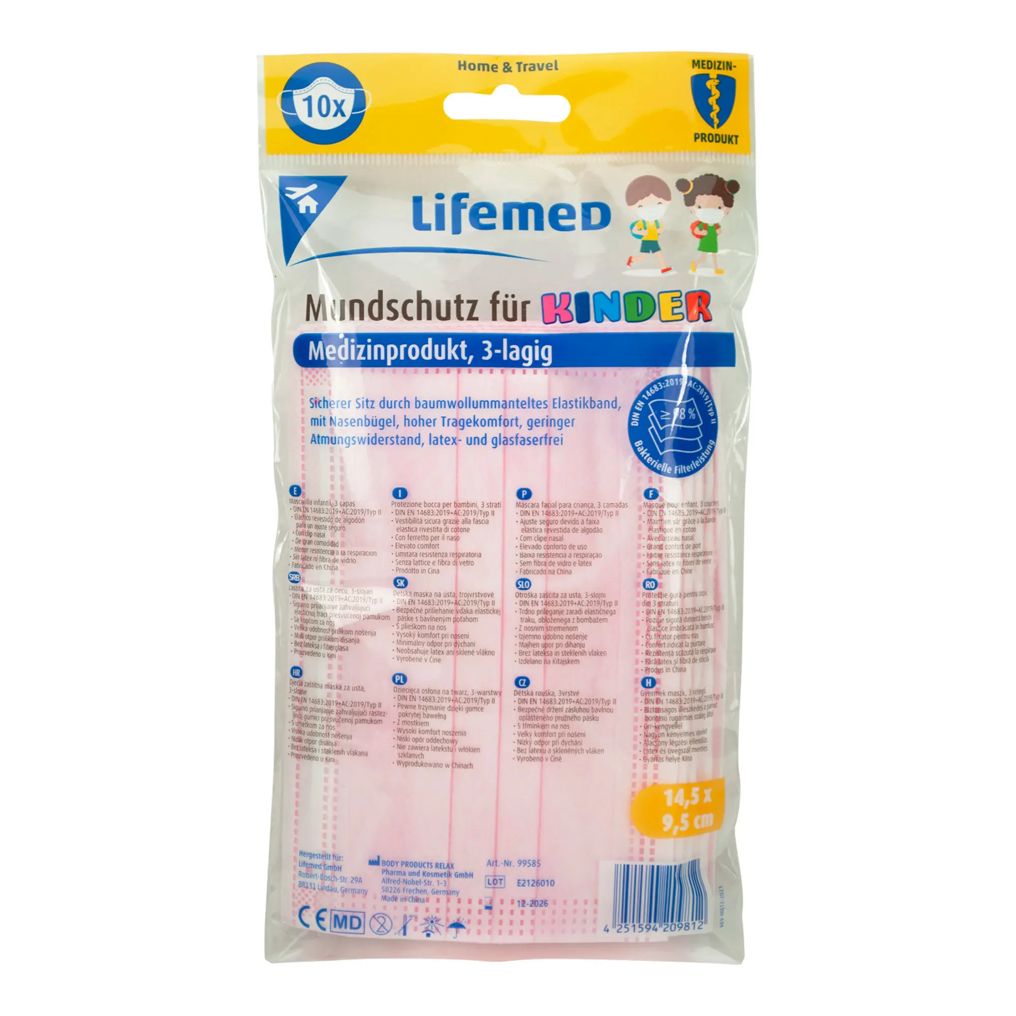 Lifemed Kindermasken - Mundschutz für Kinder TYP II 3-lagig 10 Stück