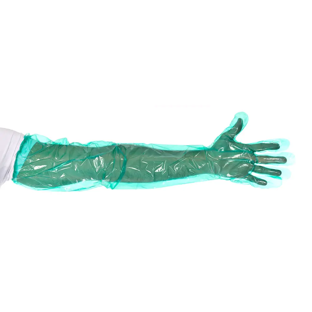 Hygostar Softline Long Plus LDPE-Handschuhe grün, extralange, latexfreie Einmalhandschuhe aus LDPE für hygienische Arbeiten in Reinigung, Gastronomie, Pflege und Tierpflege, VE 2000 Stück