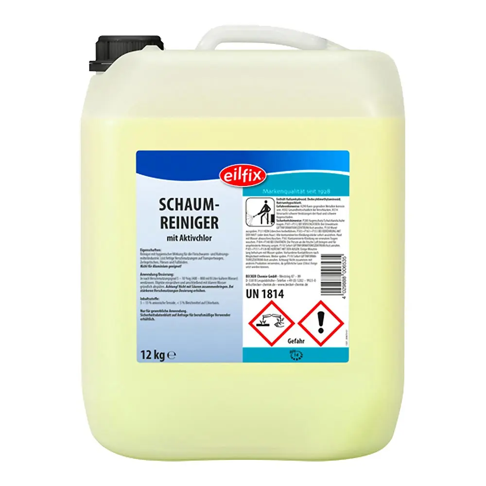 Eilfix Schaumreiniger mit Chlor Fettlöser im 12-kg-Kanister, kraftvoller hygienischer Fettreiniger für Fleischwaren- und Nahrungsmittelindustrie, geeignet für Schaumkanonen