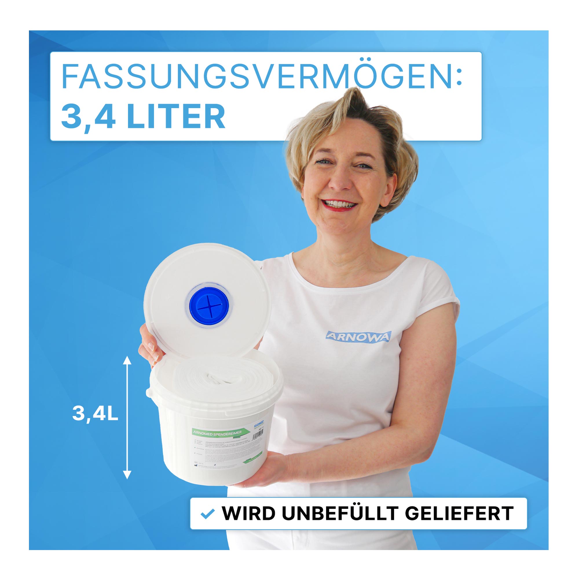 ARNOMED Spendereimer für trockene Vliestuchrollen 3,4 Liter leer