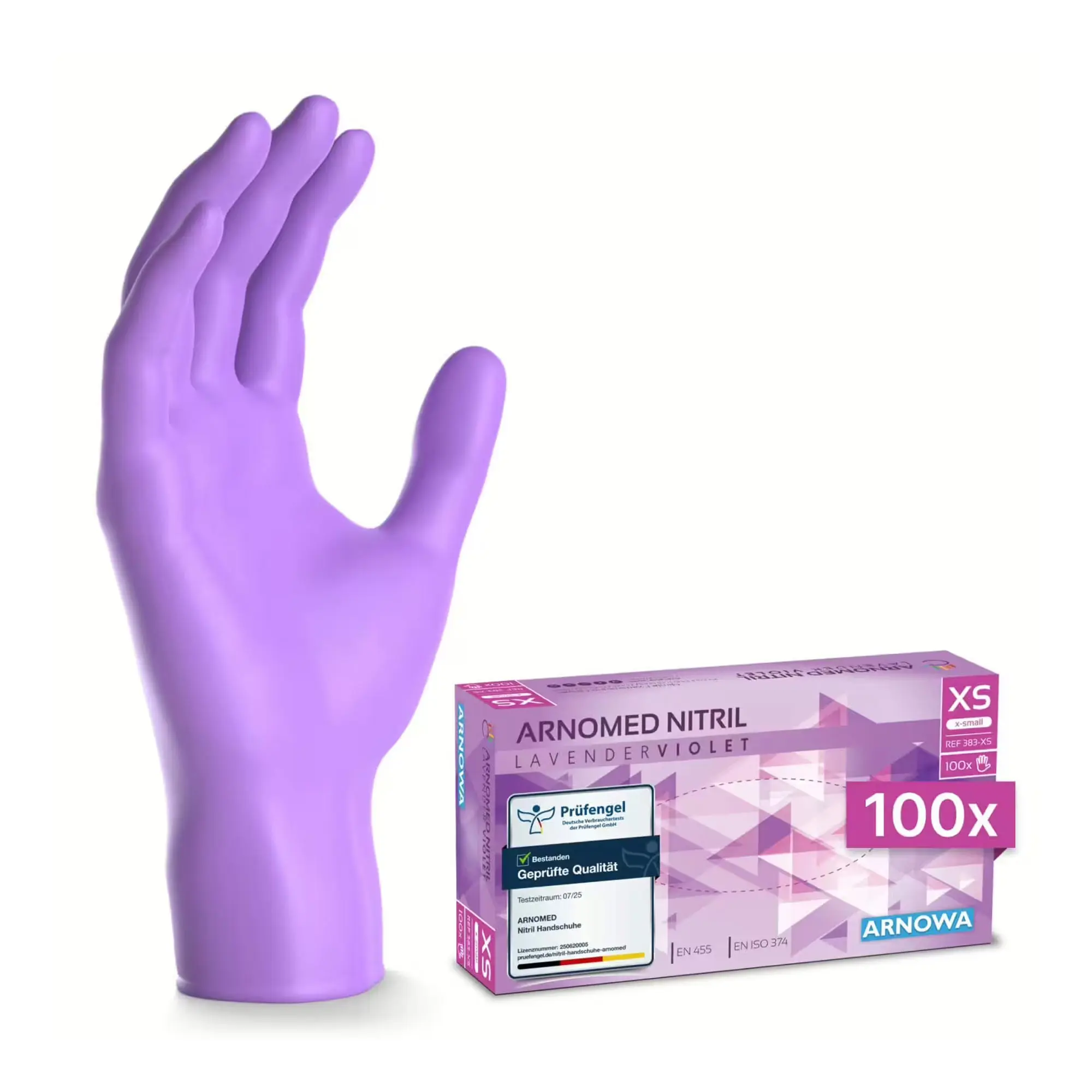 ARNOMED RAINBOW NITRIL LAVENDER VIOLET Nitrilhandschuhe lila puderfrei, 100 Stück in Größe XS, latexfreie Einweghandschuhe für Medizin, Pflege, Labor und Lebensmittelbereich, VE 100 Stück