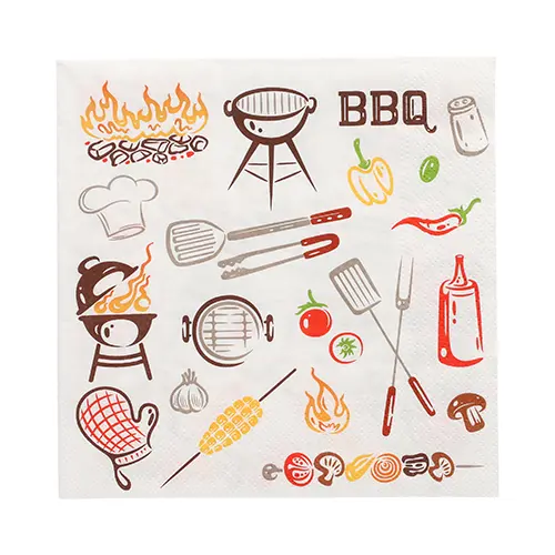PAPSTAR Servietten Time for BBQ 33x33 cm, 3-lagig, mit farbigem BBQ- und Grillmotiv, umweltfreundliche Tissue-Servietten für Grillparty, FSC zertifiziert, Artikel 89719