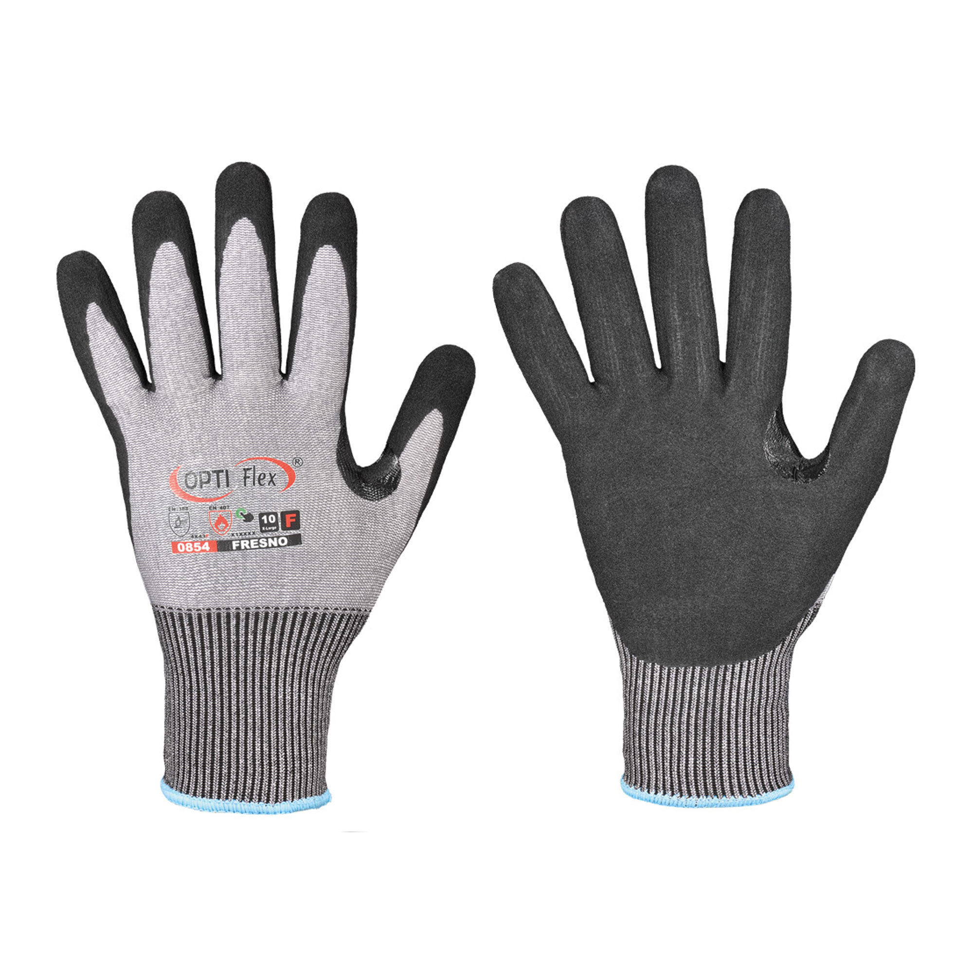 Optiflex Fresno 0854 Schnittschutzhandschuhe mit Nitrilschaum, gesandet-Beschichtung grau/schwarz, VE 60 Paar
