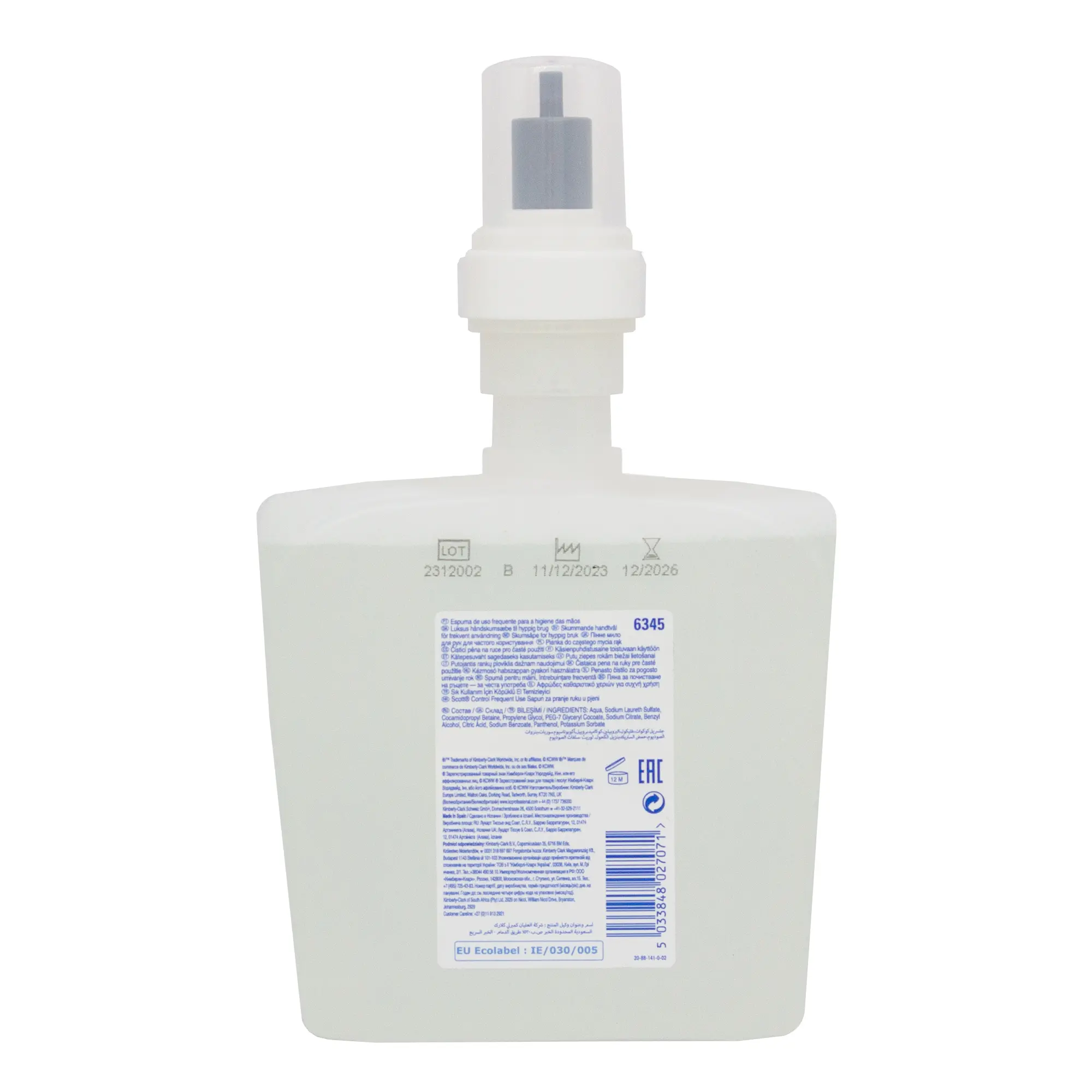 Scott Control 6342,6345 Schaumseife Handreiniger unparfümiert in transparenter 1200-ml-Nachfüllkartusche für hygienische Handreinigung in Spendern, Art.-Nr. 6345