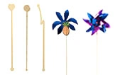Cocktail Rührstäbchen Set mit goldenen und bunten Deko-Sticks in Herz-, Blitz-, Palmen- und Windrad-Form für Getränke, Art.-Nr. 100553