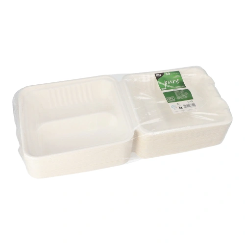 PAPSTAR Menüboxen, Zuckerrohr "pure" 2-geteilt 7,7 cm x 20 cm x 22 cm weiß, 4 x 50 Stück