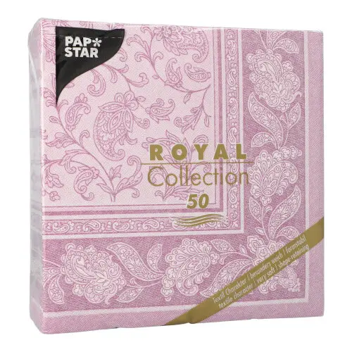 PAPSTAR Servietten "ROYAL Collection" 1/4-Falz 40 x 40 cm lila "Ornaments", stoffähnliche Premium-Tissue Servietten mit ornamentalem Rankenmuster, 5 x 50 Stück, FSC-zertifiziert, Art.-Nr. 37025
