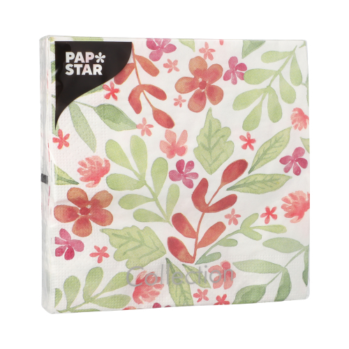 PAPSTAR Servietten, 3-lagig 1/4-Falz 33 cm x 33 cm "Leaves and Flowers", 10 x 20 Stück