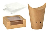Snackverpackung aus Kraftpapier mit Sichtfensterbox, Pommesbecher und Pergamentpapier, umweltfreundliche To-go-Lösung für Snacks, Artikelnummer