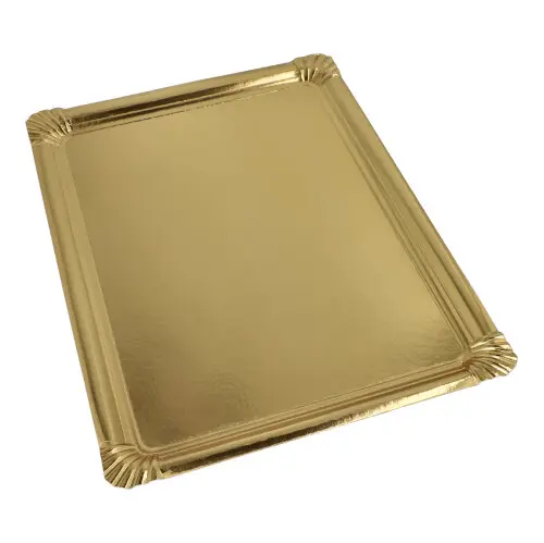Starpak 5 Servierplatten, Pappe, PET-beschichtet eckig 34 cm x 45,5 cm gold