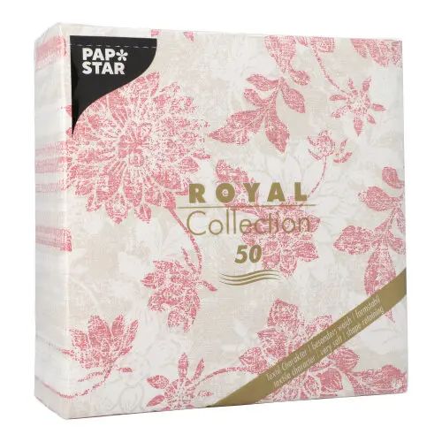 PAPSTAR Servietten "ROYAL Collection" 1/4-Falz 40 x 40 cm bordeaux Flowers, 5 x 50 Stück, hochwertige stoffähnliche Premium-Servietten mit floralem Muster, kompostierbar, Art.-Nr. 37028