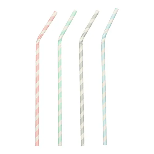 PAPSTAR Trinkhalme, Papier Ø 6 mm, 22 cm farbig sortiert "Stripes" flexibel, bunte gestreifte Papiertrinkhalme für Cocktails, Limonaden und Partys