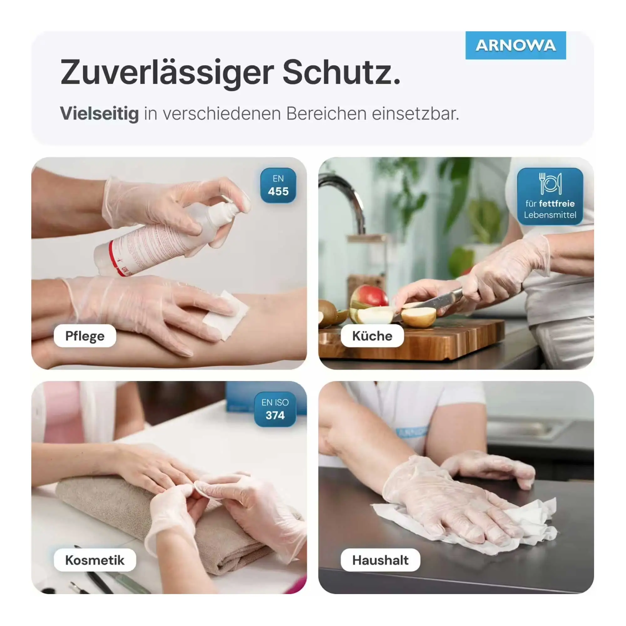ARNOMED CLASSIC VINYL PF Vinylhandschuhe transparent puderfrei, latexfreie Einmalhandschuhe für Pflege, Küche mit fettfreien Lebensmitteln, Kosmetik und Haushalt, VE 100 Stück