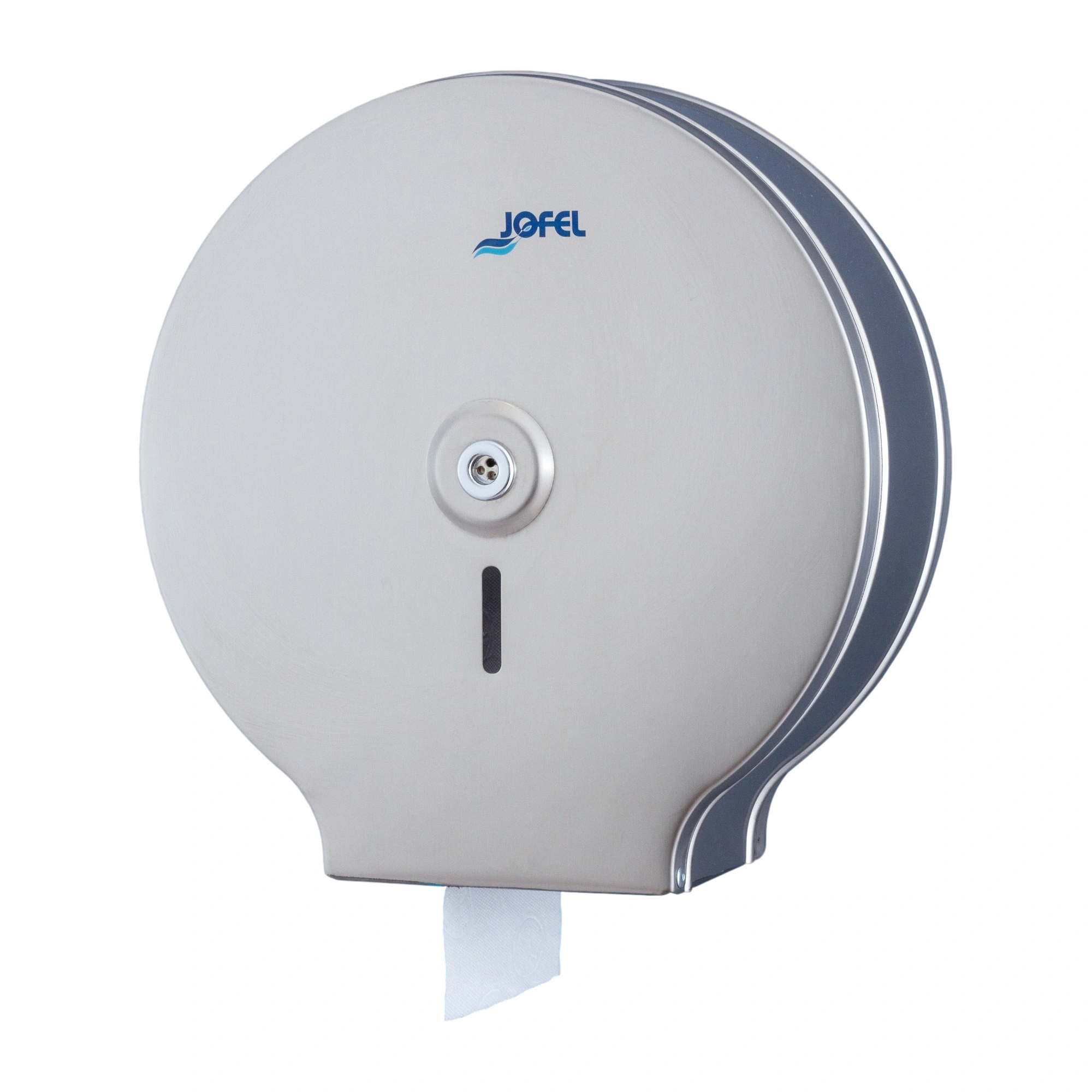 Jofel Inox Toilettenpapierspender Maxi Jumbo Edelstahl gebürstet, abschließbarer Edelstahl-WC-Papierspender für Großrollen bis 26 cm Durchmesser