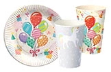 Partygeschirr Set Ballons und Einhorn, bunte Pappteller und Pappbecher für Kindergeburtstag, Artikelnummer 12345