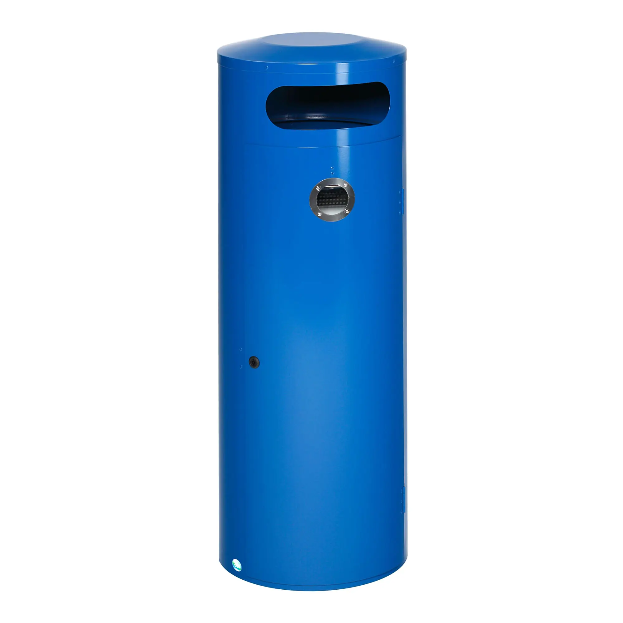 VAR Abfallsammler mit Ascher KS 90, 90 Liter, blauer runder Abfalleimer aus verzinktem Stahlblech mit integriertem Ascher und Inneneinsatz, Art.-Nr. KS90