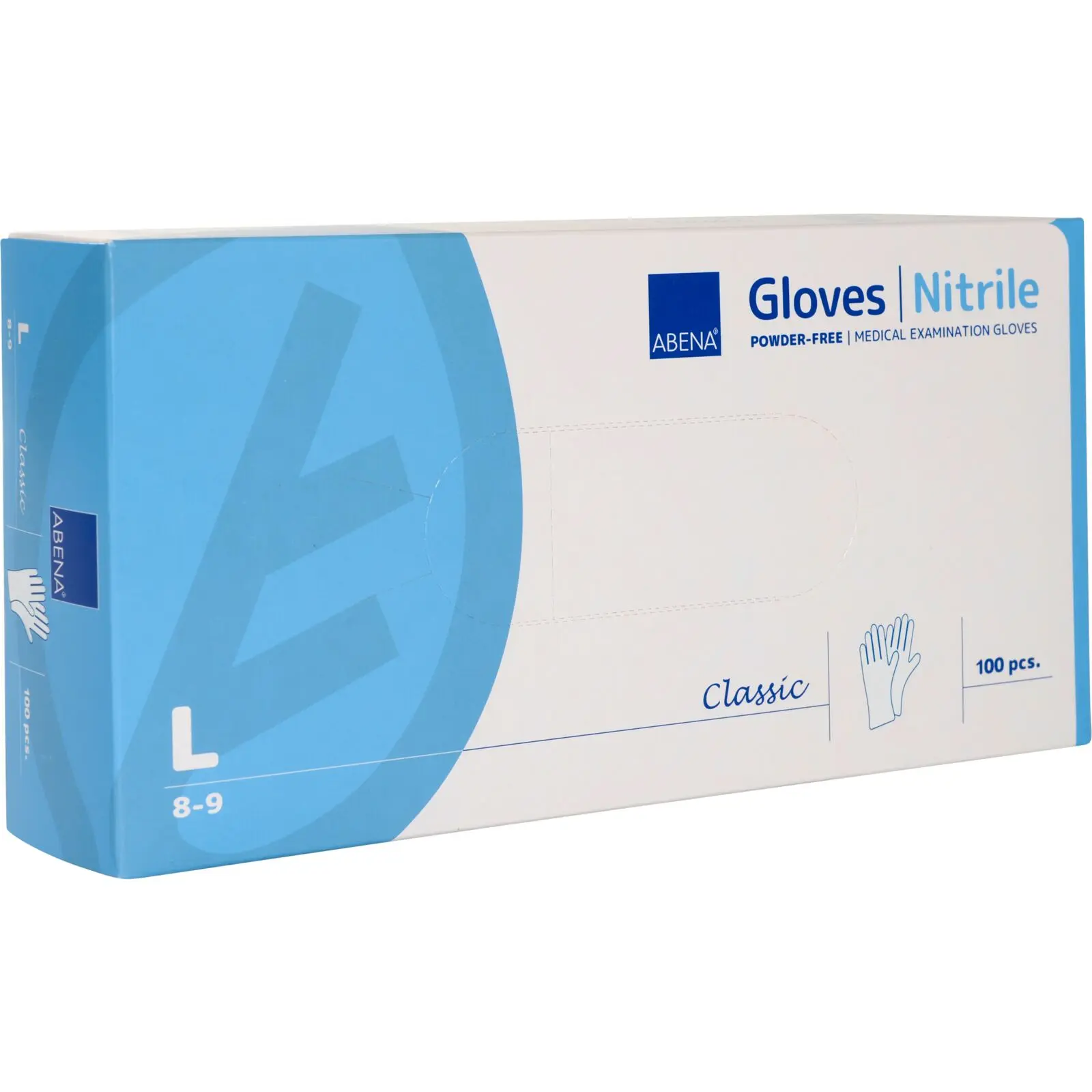 ABENA Nitril-Handschuhe weiß, ungepudert VE 100 Stück in Spenderbox, latexfreie Einmalhandschuhe Größe L für Medizin und Pflege