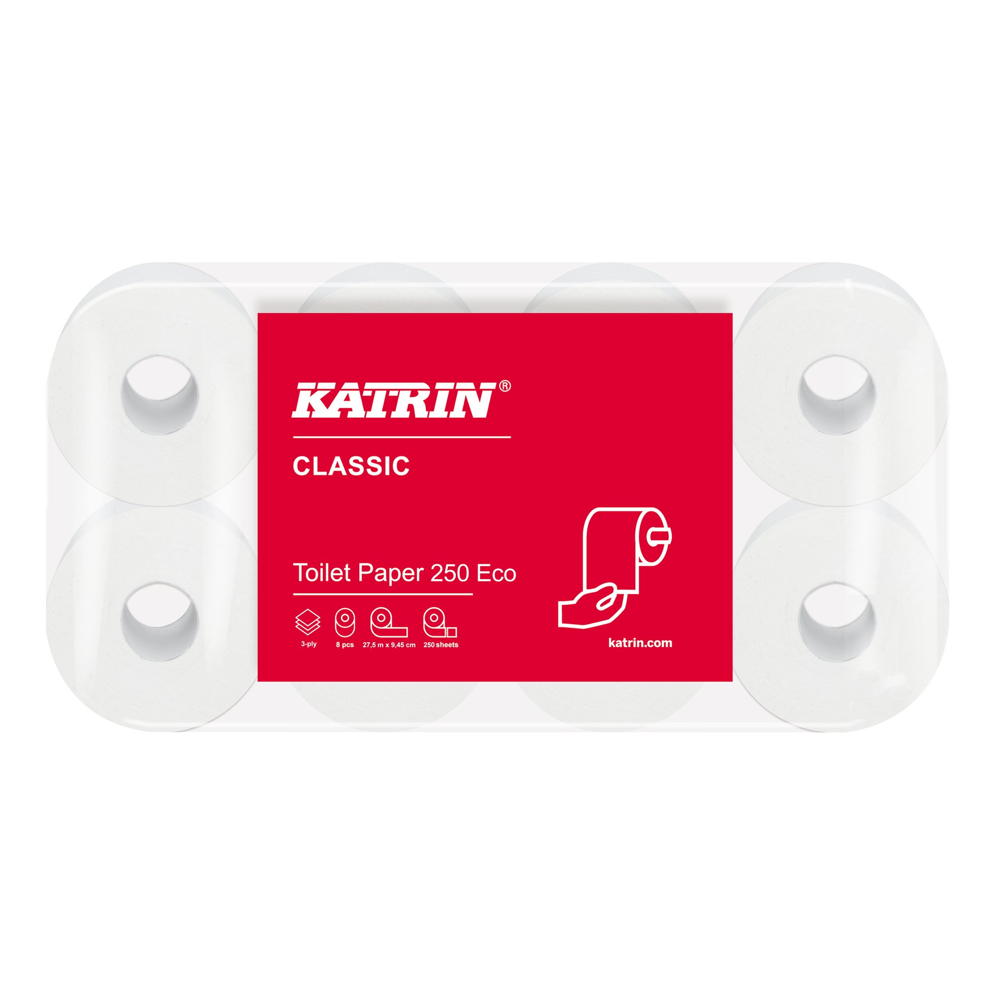 Katrin Classic Toilet 250 Eco Toilettenpapier 3-lagig 250 Blatt 72 Rollen 11841_1