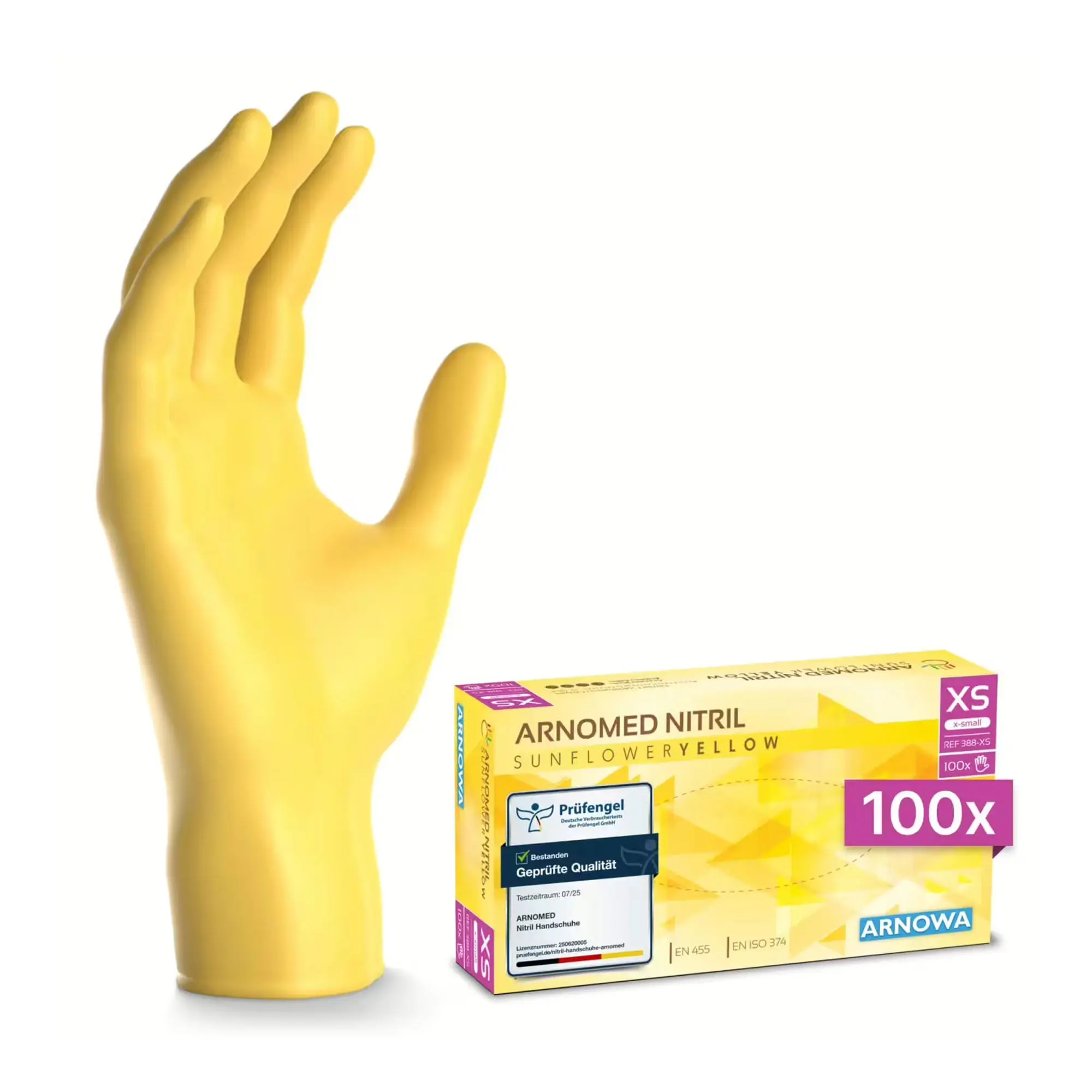 ARNOMED RAINBOW NITRIL SUNFLOWER YELLOW Nitrilhandschuhe gelb puderfrei, latexfrei, 100 Einmalhandschuhe für Medizin, Pflege, Labor und Lebensmittelbereich