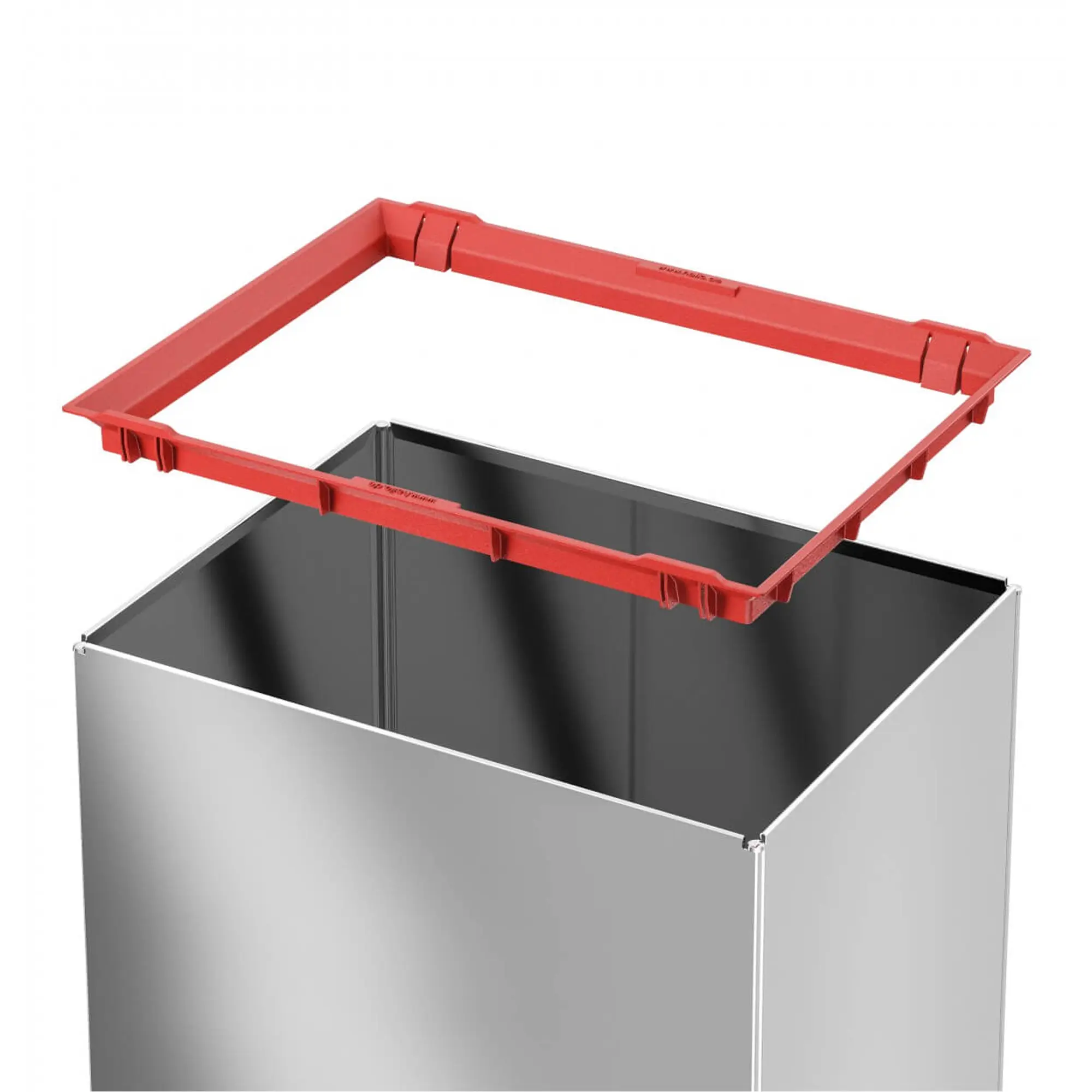 Hailo Großraum-Abfallbox Big-Box Swing XL 52 Liter, offener Behälter aus Edelstahl mit rotem Klemmrahmen für Müllbeutel von Hailo