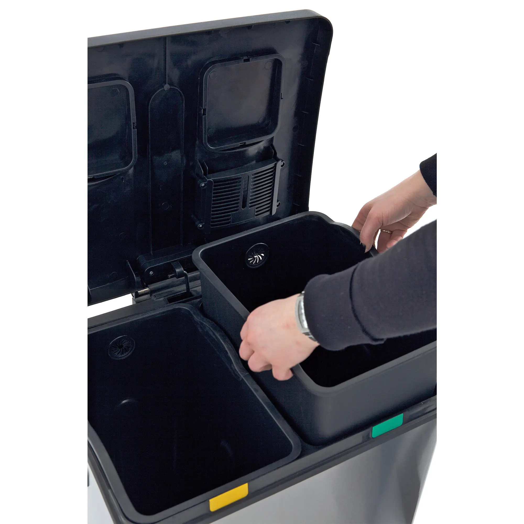EKO Rejoice Recycling Tretmülltrenner  2x30 Liter Edelstahl matt,  Sortier-Behälter farbcodiert 31054046