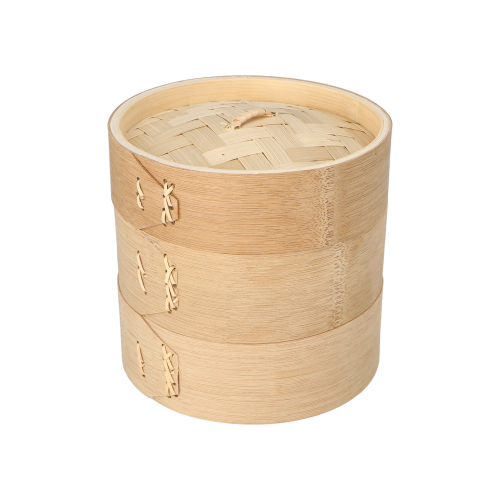 PAPSTAR Dampfgarer Bambus "ASIA" Ø 15 cm, 13,5 cm 3-teilig, 16 x 1 Stück