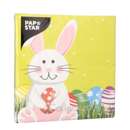 PAPSTAR Servietten, 3-lagig 1/4-Falz 33 cm x 33 cm "Easter Bunny", 15 x 20 Stück