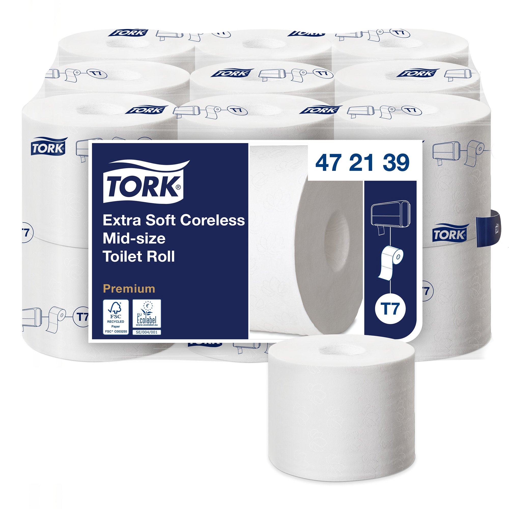 Tork T7 extra weiches hülsenloses Midi Toilettenpapier Premium 3-lagig 18 Rollen 472139_1