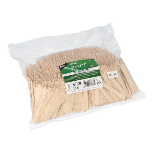 PAPSTAR Pommes-Frites-Gabeln Holz "pure" 8,5 cm, 10 x 1000 Stück im Beutel – naturbelassene, splitterfreie Birkenholz-Gabeln für Gastronomie und Imbiss, Art.-Nr. 953145