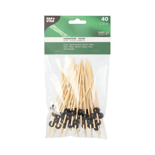 PAPSTAR Fingerfood - Picker 12 cm "Black Pearl" aus Bambus mit schwarzer Perle, hygienisch verpackt im Beutel, ideal für stilvolles Anrichten, Art.-Nr. 89959