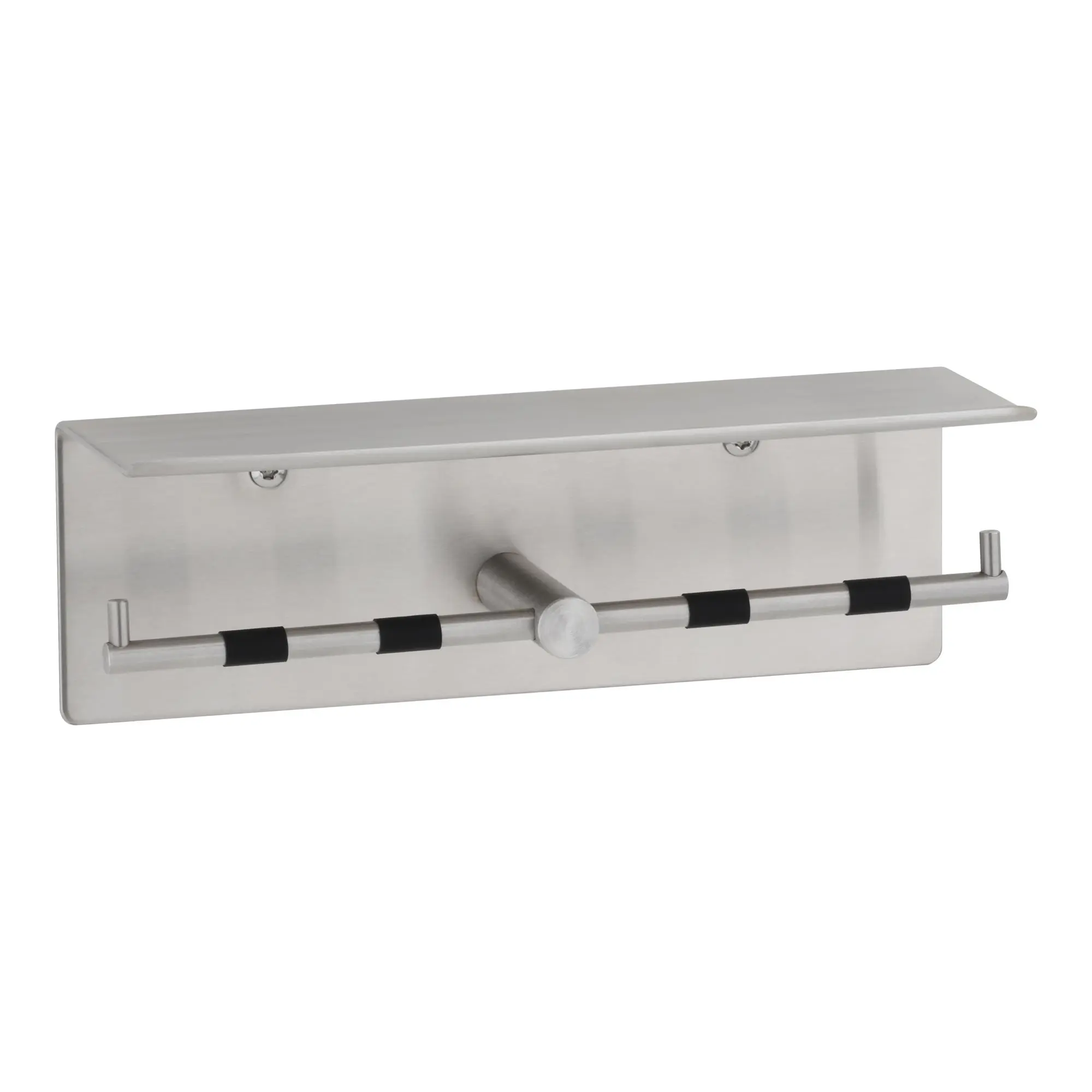 Bobrick B-540 WC-Papierrollenhalter mit Ablage für 2 Rollen, Edelstahlhalter für zwei Standard-Kleinrollen mit Ablagefläche für Schlüssel oder Geldbörse, Artikelnummer B-540