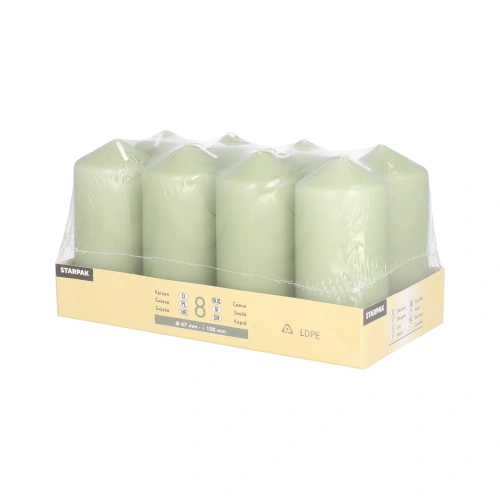 Starpak Stumpenkerzen Ø 47 mm, 100 mm jadegrün, 6 x 8 Stück