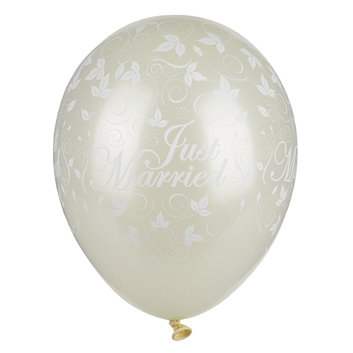PAPSTAR 30 Luftballons Ø 29 cm elfenbein "Just Married" metallic