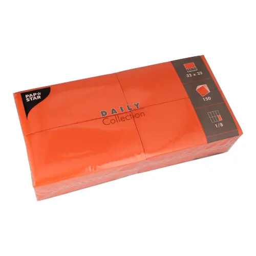 PAPSTAR Servietten DAILY Collection 1/8-Falz 32 x 32 cm nektarine, einfarbige orange Servietten, kompostierbar und FSC-zertifiziert, 150 Stück im Pack