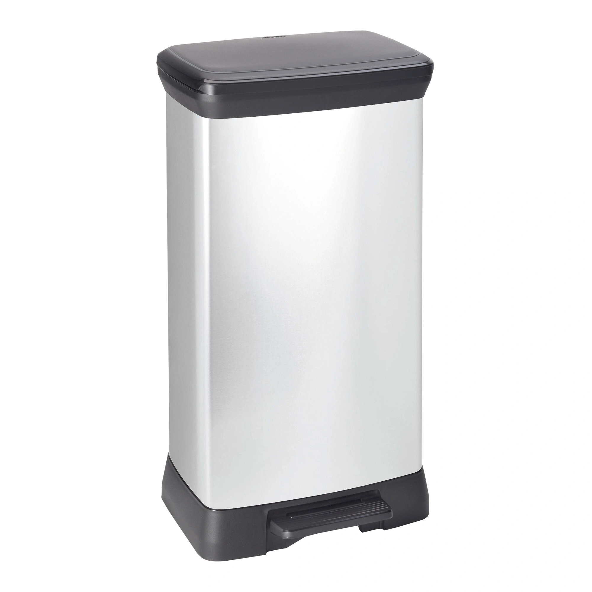 CURVER Flip Bin Afvalemmer Met Kanteldeksel 50 Liter - Zilver/Blauw, Stijlvol & Geurvrij Voor Keuken En Kantoor