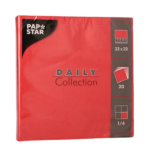 PAPSTAR Servietten "DAILY Collection" 1/4-Falz 32 x 32 cm rot aus Tissue, umweltfreundliche FSC-Servietten für Tischdekoration, Packung 15 x 20 Stück