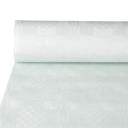 PAPSTAR Papiertischtuch mit Damastprägung 50 m x 0,8 m weiß auf Rolle, strapazierfähiges Papiertischtuch für Feste und Veranstaltungen