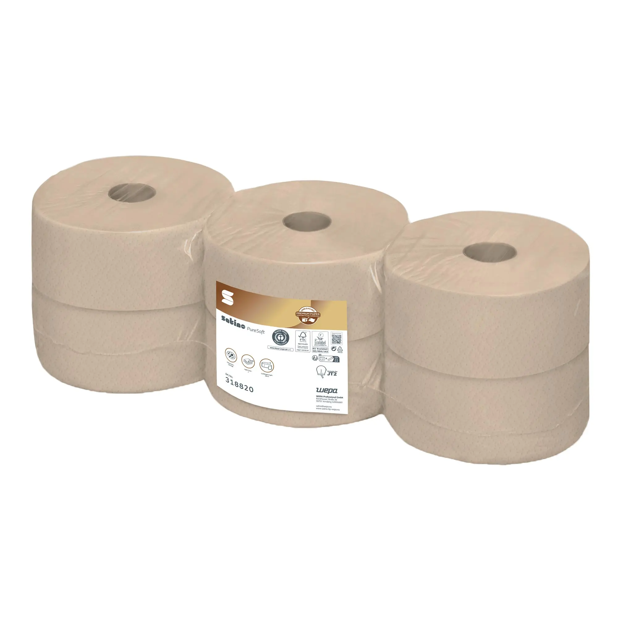 Satino by Wepa PureSoft Midi Jumbo Toilettenpapier JT2 Recycling, 2-lagig, beige, 380 Meter