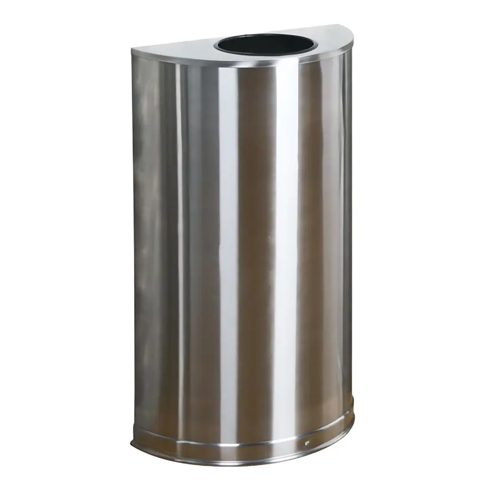 Rubbermaid Designer Line Abfallbehälter halbrund 45 Liter aus Edelstahl mit kratzfester, zigarettenresistenter Epoxidharzoberfläche
