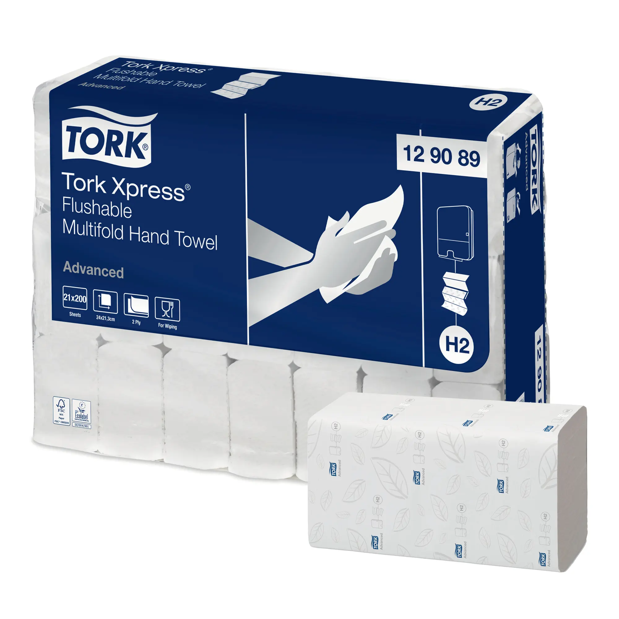 Tork Xpress Advanced schnellauflösende Papierhandtücher Multifold, 21,3 x 24 cm, 2-lagig, weiß 