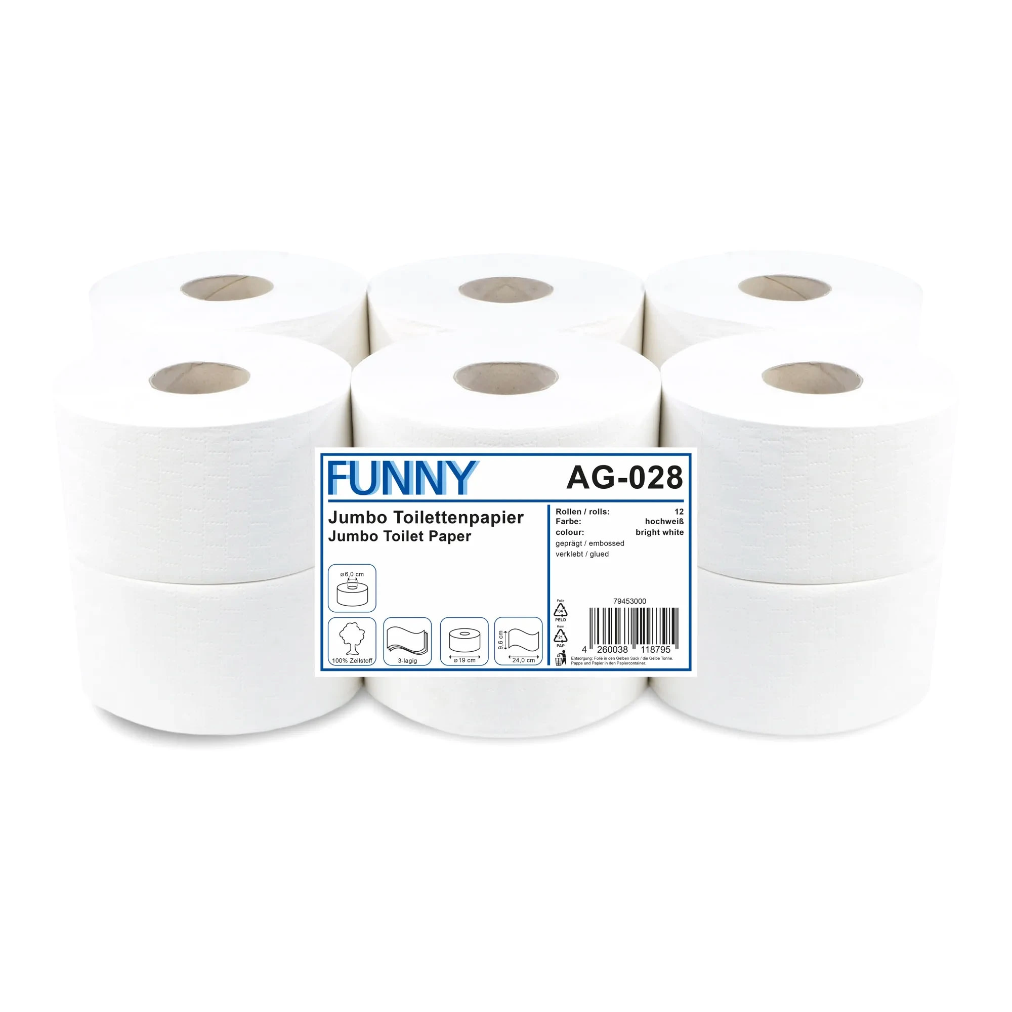 FUNNY Mini-Jumbo-Toilettenpapier 3-lagig, hochweiß, 100 Meter