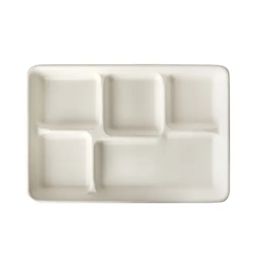 PAPSTAR 25 Menü-Trays, Zuckerrohr "pure" 5-geteilt 2,4 cm x 21,6 cm x 31,7 cm weiß