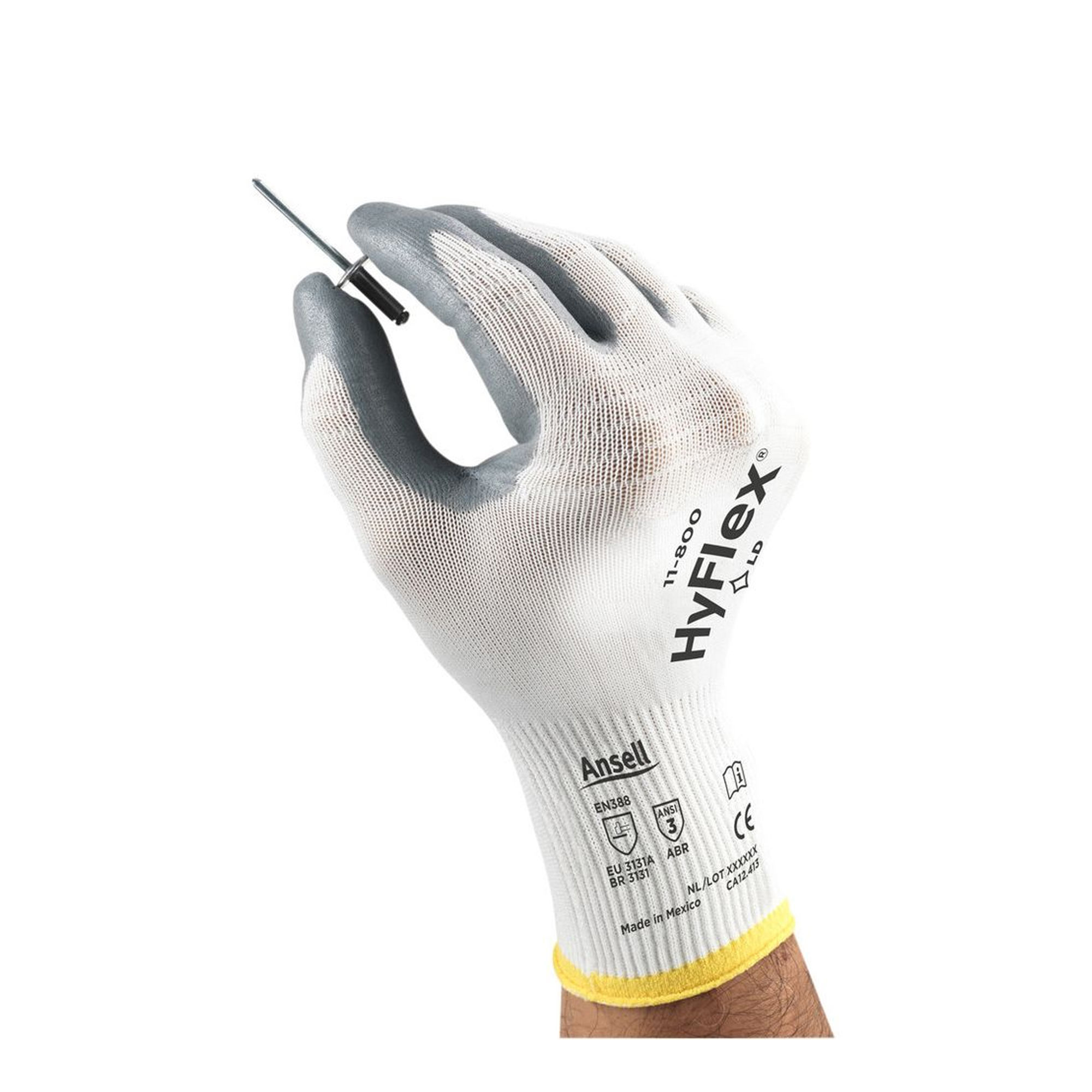 Ansell HyFlex 11-800 Mehrzweckhandschuhe mit Nitril-Beschichtung weiß/grau, VE 12 Paar
