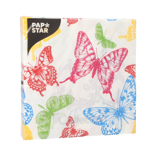 PAPSTAR Servietten, 3-lagig 1/4-Falz 33 cm x 33 cm "Delicate Butterflies", 10 x 20 Stück