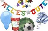 Alles Gute Geburtstagsdeko-Set mit Luftballon, Bechern, Fußball, Geschenk und Wimpelkette, Artikelnummer 4613